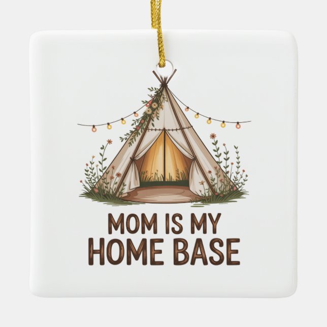 Mom Is My Home Base Julgransprydnad Keramik (Framsida)