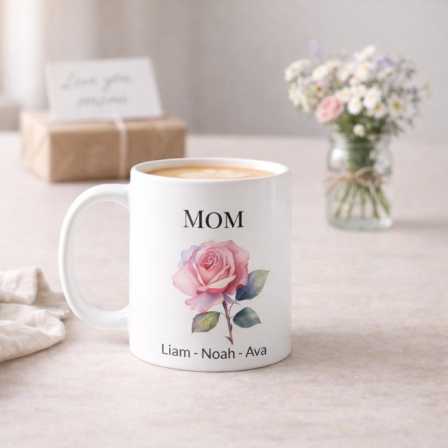 Mom June Birth Flower with Kids Names Kaffemugg (Skapare uppladdad)