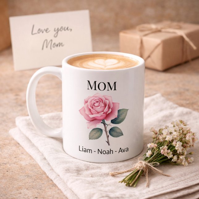 Mom June Birth Flower with Kids Names Kaffemugg (Skapare uppladdad)