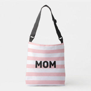 Mom kalligrafi på rosa & vitrandig axelväska