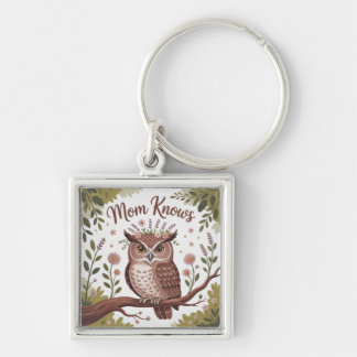 Mom Knows Fyrkantig Silverfärgad Nyckelring