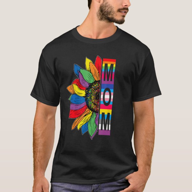 Mom LGBTQ Gay Pride Sunflower T Shirt (Framsida)