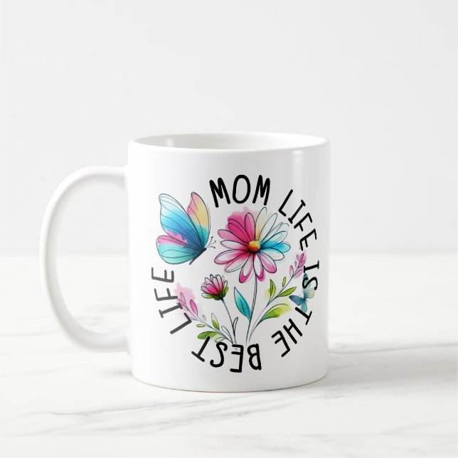 Mom Life Blommig Fjäril Kaffemugg (Vänster)