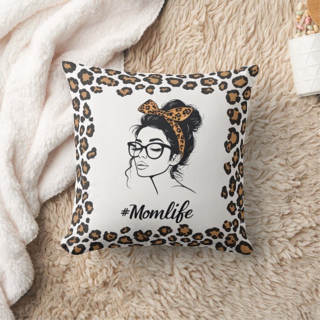 Mom Life Leopard Print Pillow Cover Kudde (Filt)
