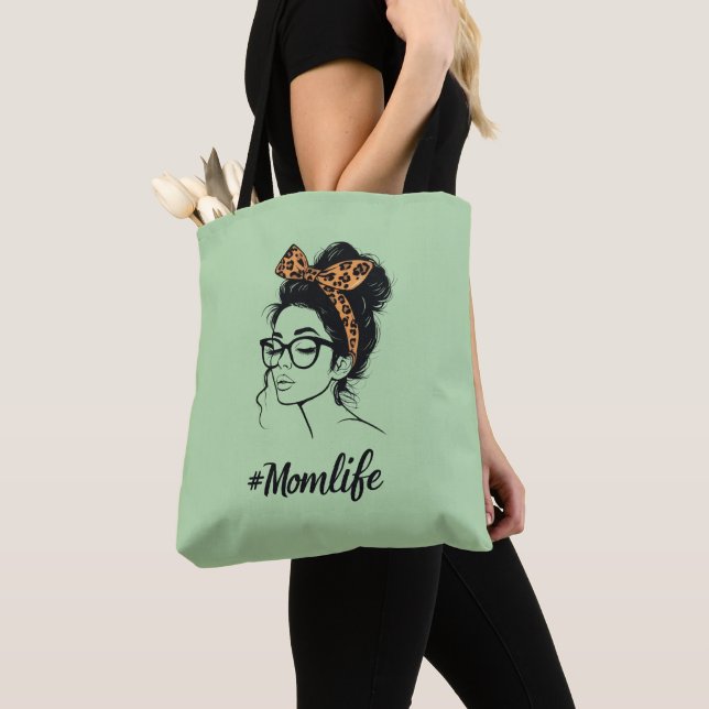  Mom Life Leopard Print Tote Bag Tygkasse (Närbild)