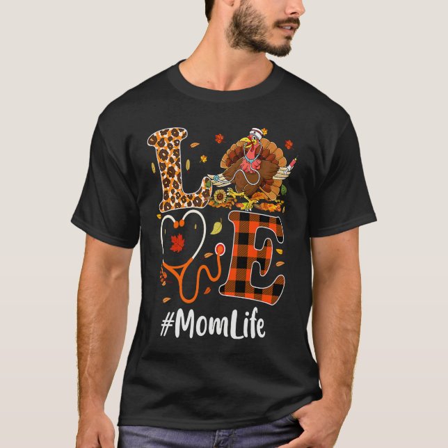 Mom Life Love Thanksgiving Leopard Stethoscope  Tu T Shirt (Framsida)