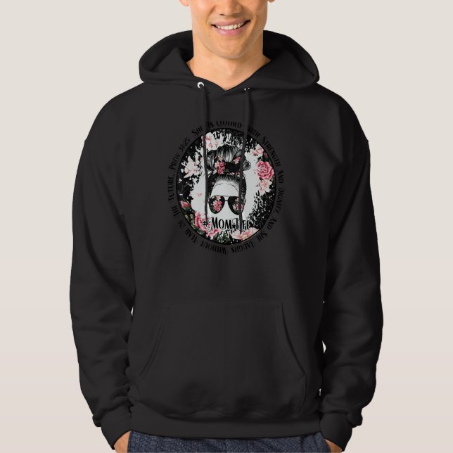 Mom Life Messy Bun Women Momlife Proverb Roses Ble Hoodie (Framsida)