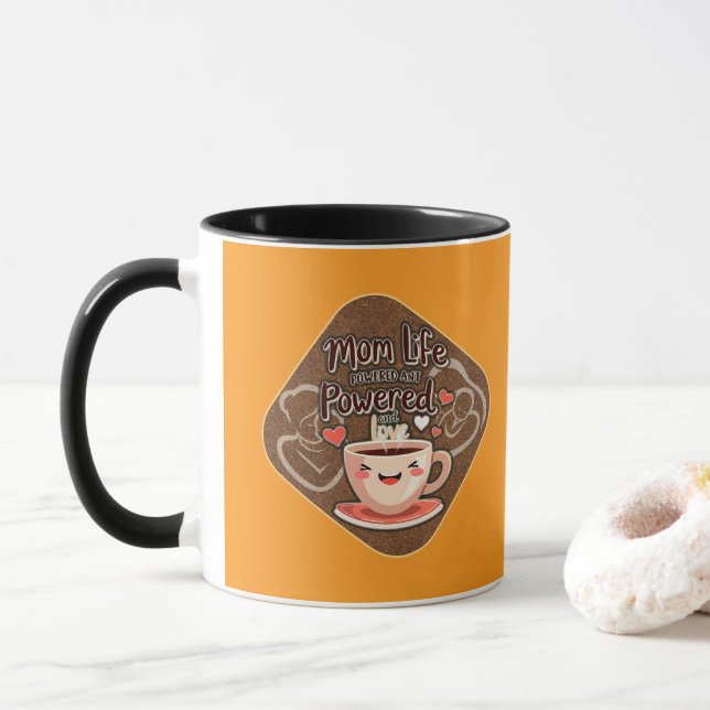 Mom Life Powered by Coffee – Cute Illustration Mugg (Med munk)
