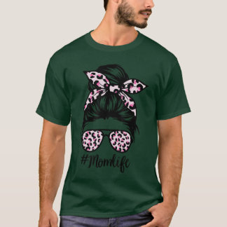 Mom Life Rufsylt Rosa Leopard Hår Glasögon Kvinnor T Shirt