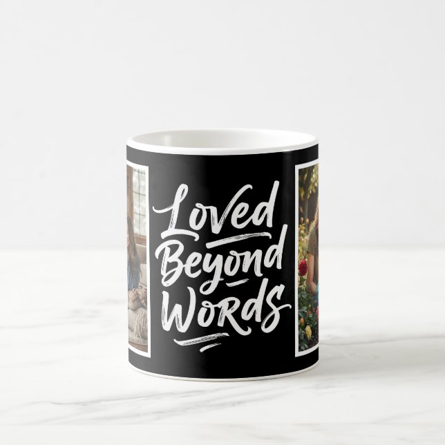 Mom Loved Beyond Words Custom 2 Photo Black Kaffemugg (Center)
