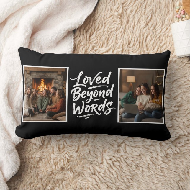 Mom Loved Beyond Words Custom 2 Photo Black Lumbarkudde (Filt)