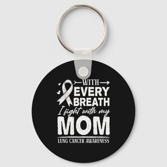 Mom Lung Cancer Awareness White Ribbon Family Supr Nyckelring (Framsida)