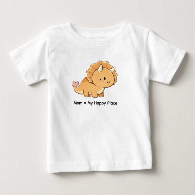 Mom = My Happy Place – Cute Baby Triceratops Illus T Shirt (Framsida)