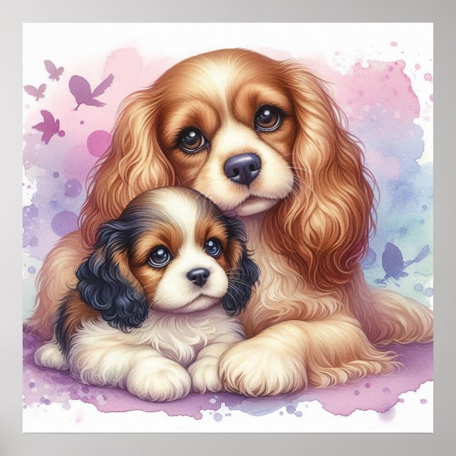 Mom och Baby Spaniel Poster (Framsidan)