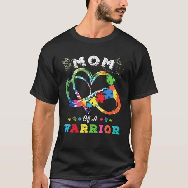 Mom Of A Warrior Autism Awareness Love Puzzle Tie  T Shirt (Framsida)