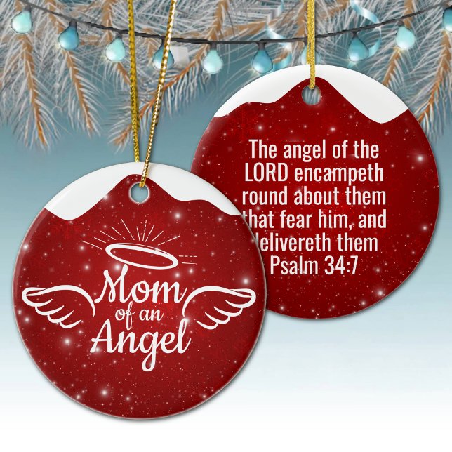 Mom of an Angel Golden Christian Christmas 👼🏻 🎄 Julgransprydnad Keramik (Mom of an Angel Psalm 34:7 Christian Christmas Religious Holiday Ceramic Ornament berry red snow 👼✞)