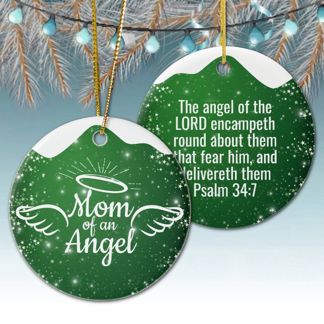 Mom of an Angel Green Christian Christmas 👼🏻 🎄 Julgransprydnad Keramik (Mom of an Angel Psalm 34:7 Christian Christmas Religious Holiday Ceramic Ornament green star 👼✞)