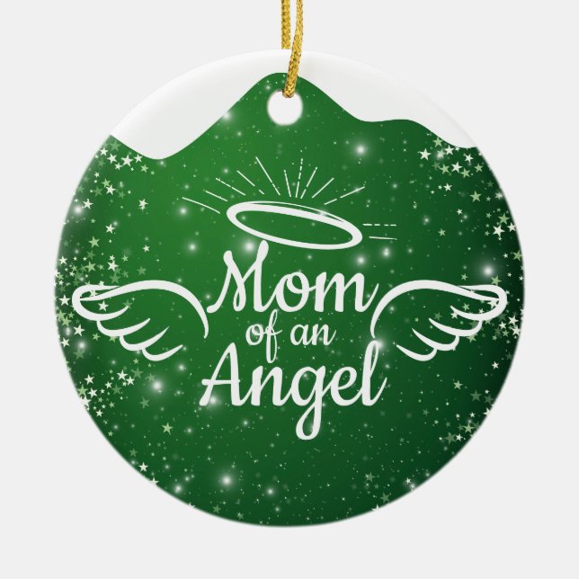 Mom of an Angel Green Christian Christmas 👼🏻 🎄 Julgransprydnad Keramik (Framsidan)