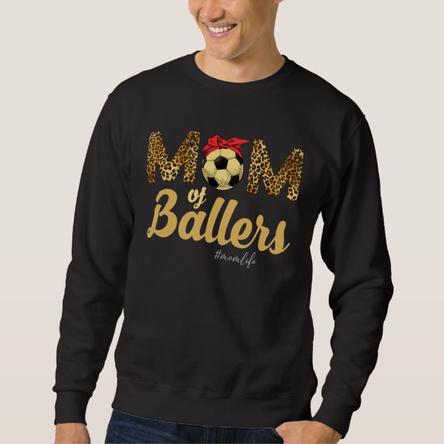 Mom of Ballers Soccer Leopard Mom Life Mothers Day Lång Ärmad Tröja (Framsida)