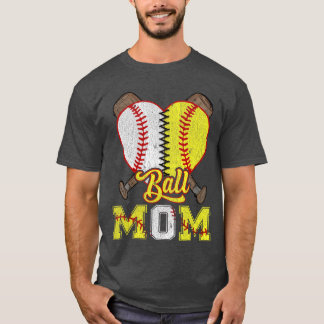 Mom of Both Ball Mom Half Softball Half Baseball v T Shirt