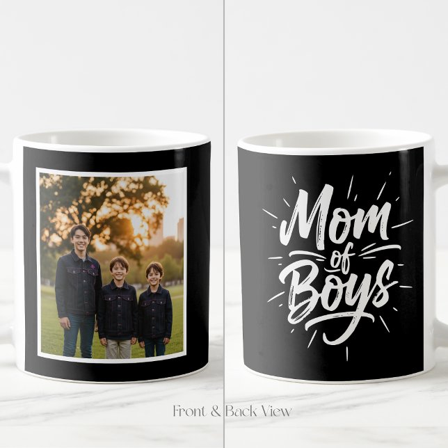Mom of Boys Brush Script Custom 1 Photo Black Kaffemugg (Skapare uppladdad)