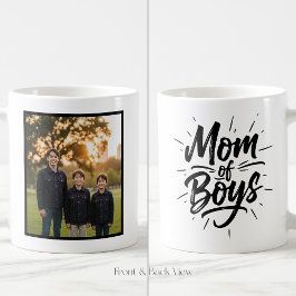 Mom of Boys Brush Script Custom 1 Photo Kaffemugg