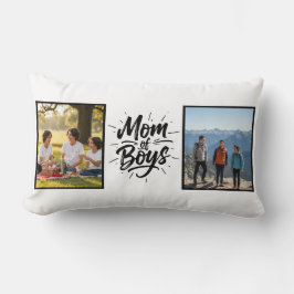 Mom of Boys Brush Script Double Photo Minimalist Lumbarkudde