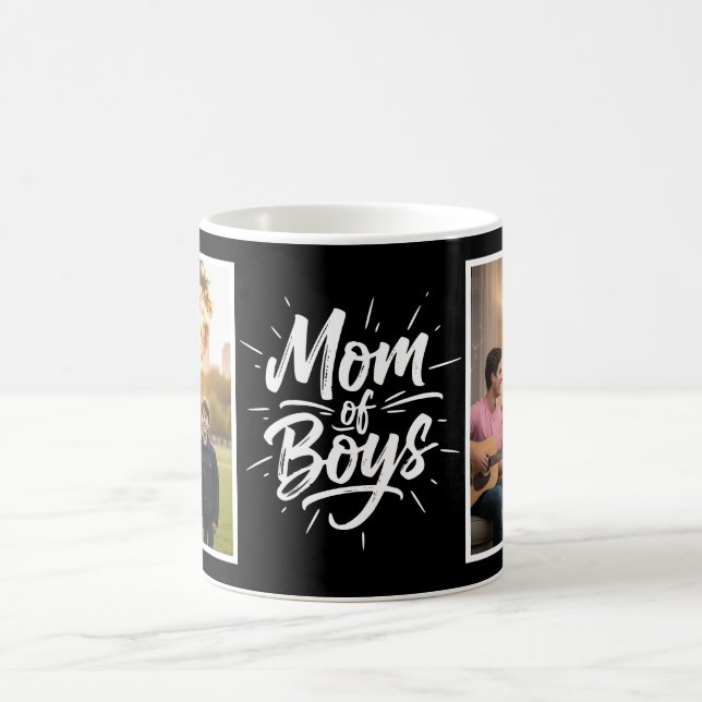 Mom of Boys Brush Script Two Photo Black Kaffemugg (Center)