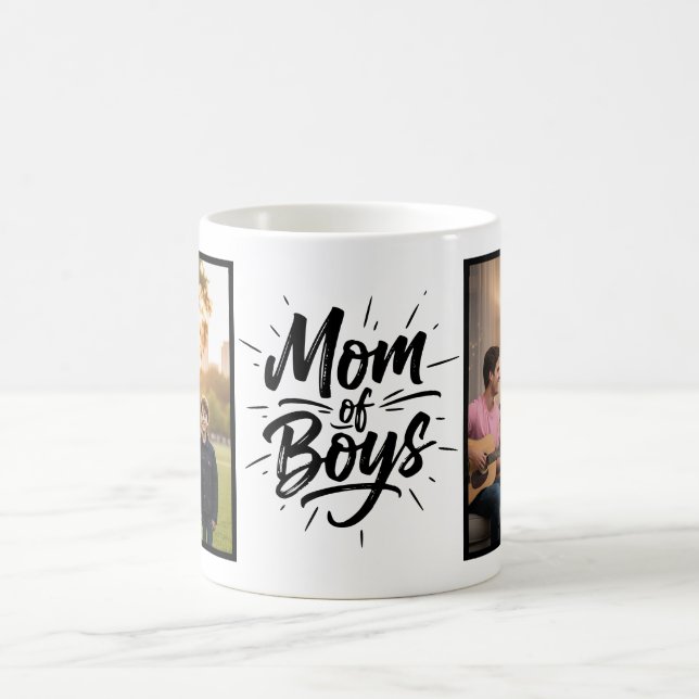 Mom of Boys Brush Script Two Photo Kaffemugg (Center)