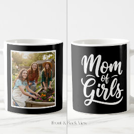 Mom of Girls Brush Script 1 Custom Photo Black  Kaffemugg