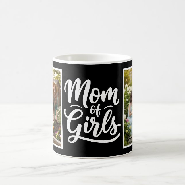 Mom of Girls Brush Script 2 Photo Black and White Kaffemugg (Center)