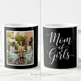 Mom of Girls Elegant Script 1 Custom Photo Black Kaffemugg