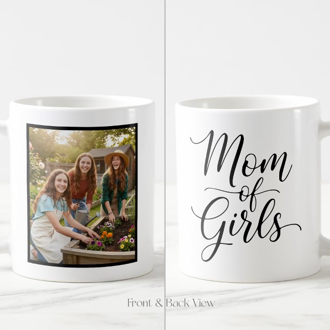 Mom of Girls Elegant Script 1 Custom Photo Kaffemugg (Skapare uppladdad)