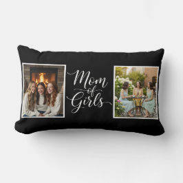 Mom of Girls Elegant Script Double Photo Black Lumbarkudde