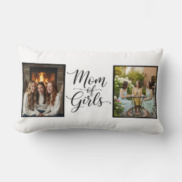 Mom of Girls Modern Elegant Script Double Photo Lumbarkudde