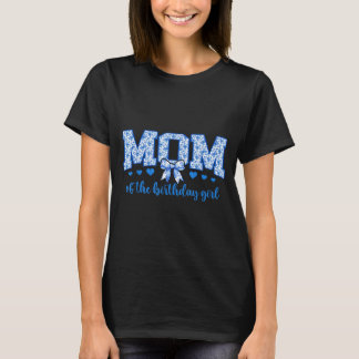 Mom of The Birthday Girl Blue Chinoiserie Floral T Shirt