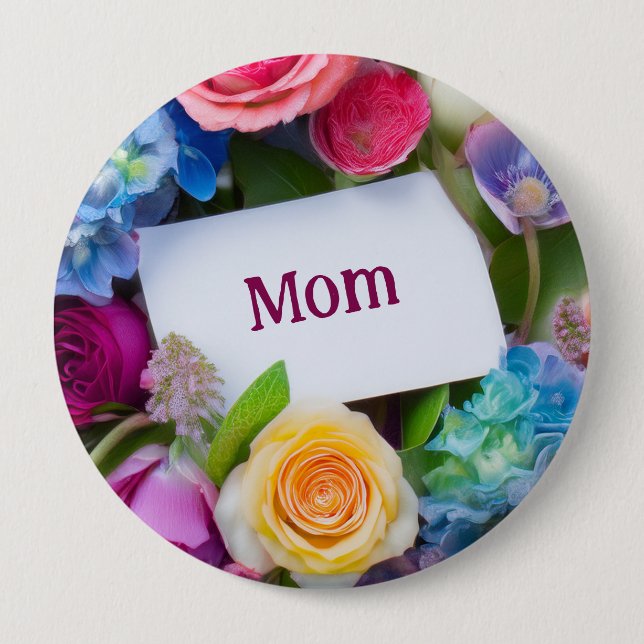 MOM or Custom Name Surrounded by Flowers Knapp (Framsida)