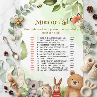 Mom or Dad Game Card Woodland baby shower 