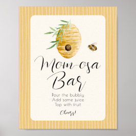 Mom-osa Bar Bee Themed Baby Shower Table Sign Poster