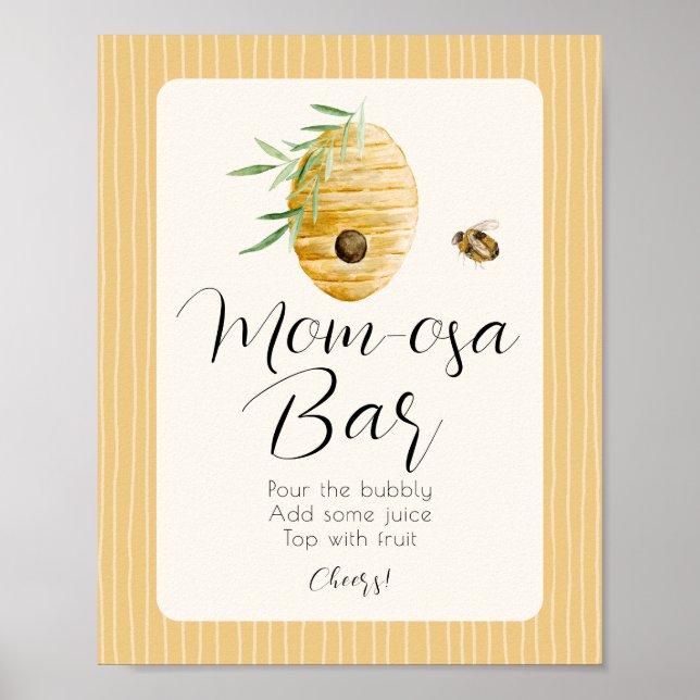 Mom-osa Bar Bee Themed Baby Shower Table Sign Poster (Framsidan)
