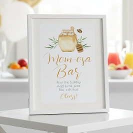 Mom-osa Bar Honey Bee Baby Shower Table Sign Poster