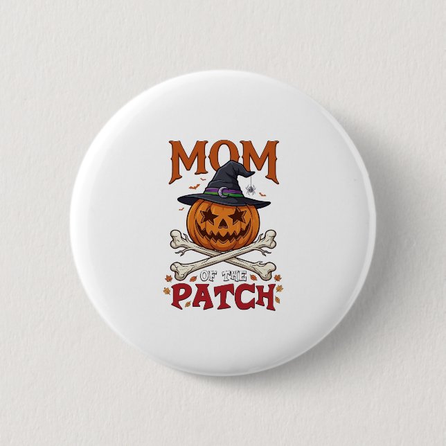 Mom Patch Halloween Pumpa Häxa Hatt Korsben_1 Knapp (Framsida)