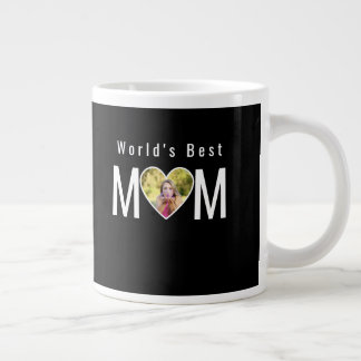 Mom Photo in Black Heart Frame Modern Text Jumbo Mugg