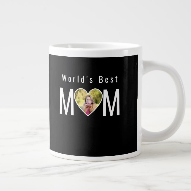 Mom Photo in Black Heart Frame Modern Text Jumbo Mugg (Höger)
