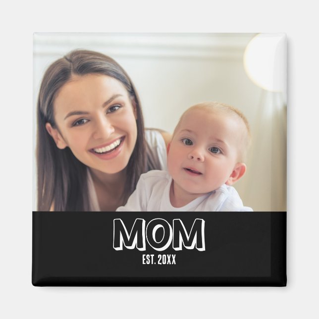Mom Photo Minimal Typography Established Year Magnet (Framsidan)