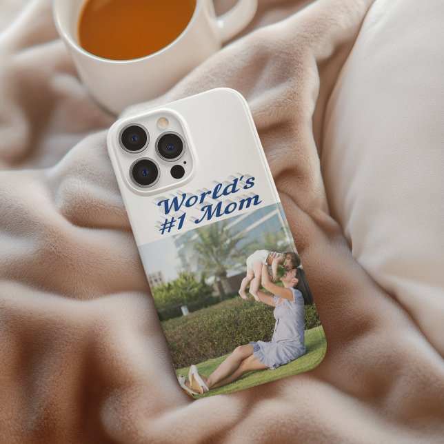Mom Photo sea blue text iPhone Case (Skapare uppladdad)