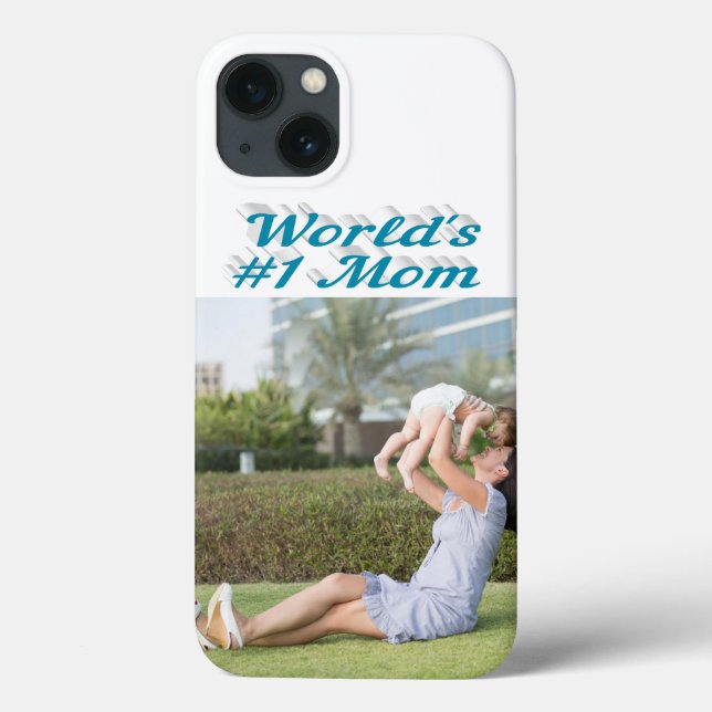 Mom Photo sky blue text iPhone Case (Baksida)