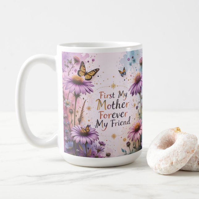 MOM Purple Echineceas Butterflies Kaffemugg (Med munk)