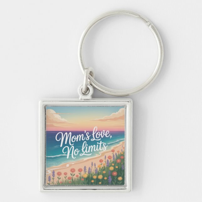 Mom’s Love, No Limits Fyrkantig Silverfärgad Nyckelring (Framsidan)