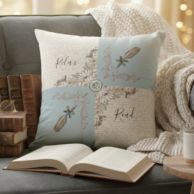 Mom’s Reading Nook Antique Blue Decorative Kudde (A thoughtful, high-quality Gift for the Mom who cherishes books and time spent relaxing)